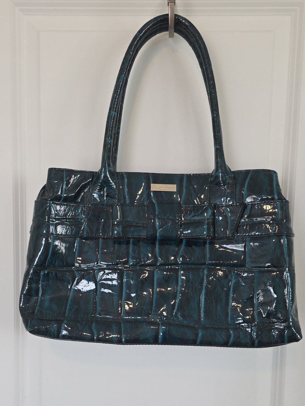 kate spade Teal Croc-Embossed Patent Tote With Large Wallet - Picture 2 of 11